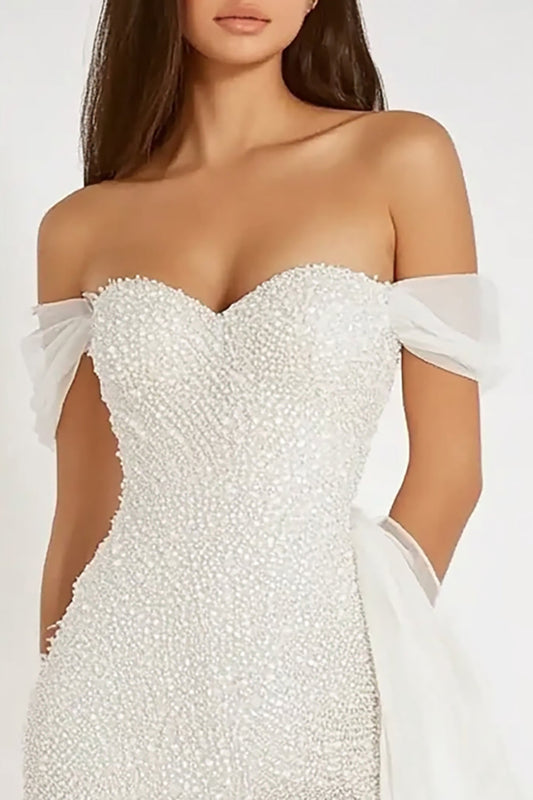 White Sparkly Bodycon Sweetheart Asymmetrical Graduation Dress