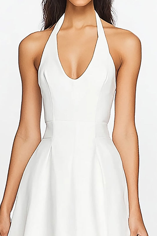 White A Line Satin Sleeveless Knee-Length Graduation Dress