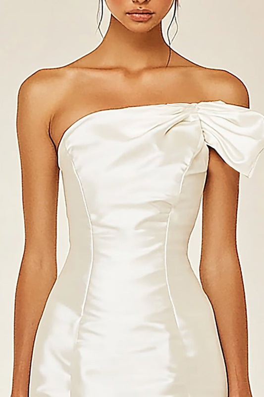 White Satin Bodycon One Shoulder Short Graduation Dress