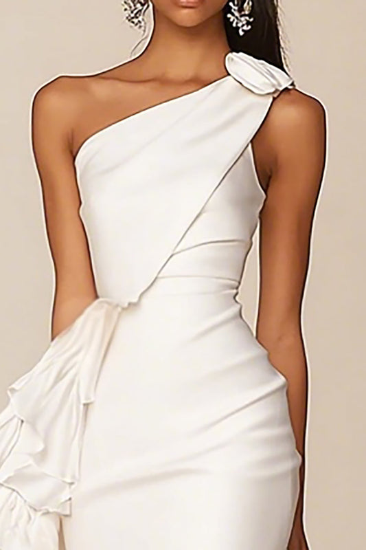 White Bodycon One Shoulder Short Graduation Dress with Ruffles