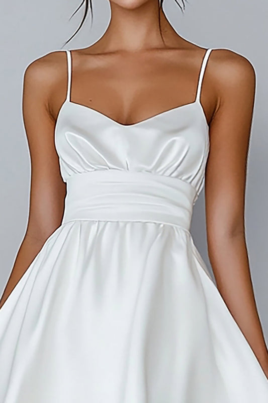 A Line White Spaghetti Straps Satin Short Graduation Dress