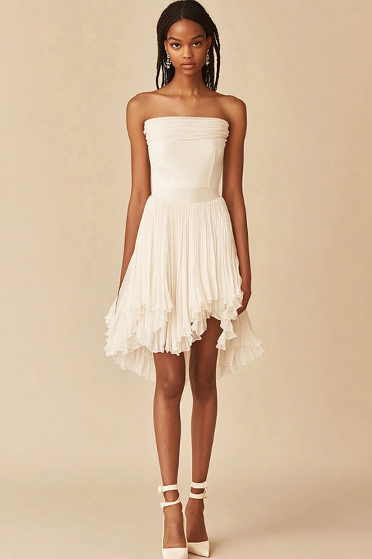White Strapless A Line Square Neck Graduation Dress