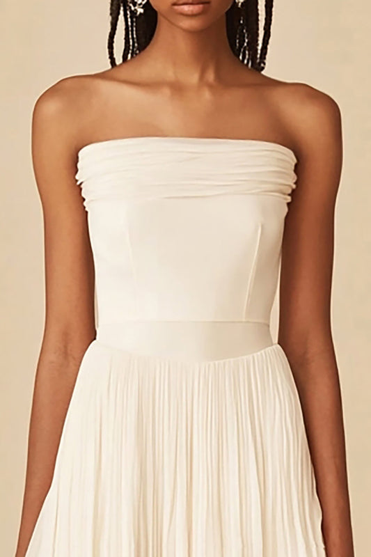 White Strapless A Line Square Neck Graduation Dress