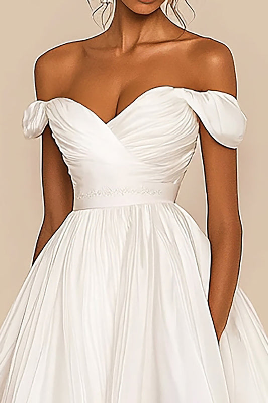 A Line White Chiffon Off the Shoulder Short Graduation Dress