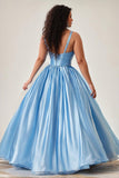 Sky Blue A Line Keyhole Spaghetti Straps Long Plus Size Prom Dress Sky Blue A Line Keyhole Spaghetti Straps Long Plus Size Prom Dress