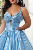 Sky Blue A Line Keyhole Spaghetti Straps Long Plus Size Prom Dress Sky Blue A Line Keyhole Spaghetti Straps Long Plus Size Prom Dress