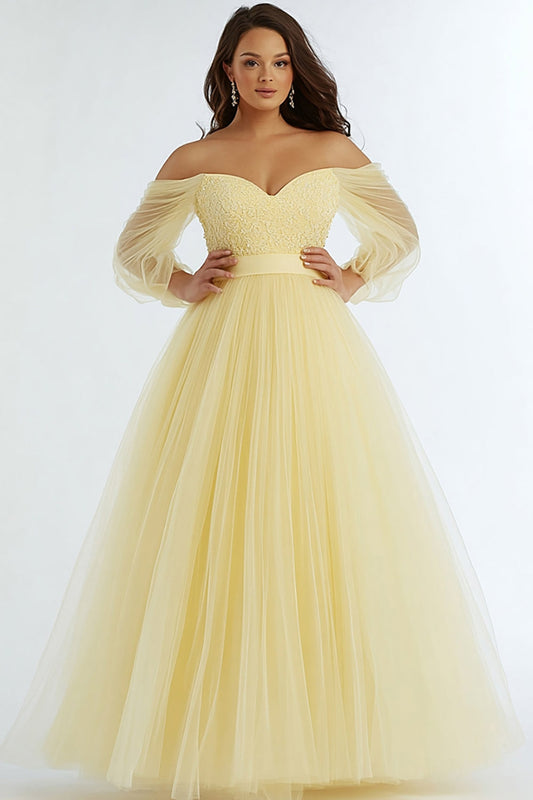A Line Daffodil Off the Shoulder Long Plus Size Prom Dress