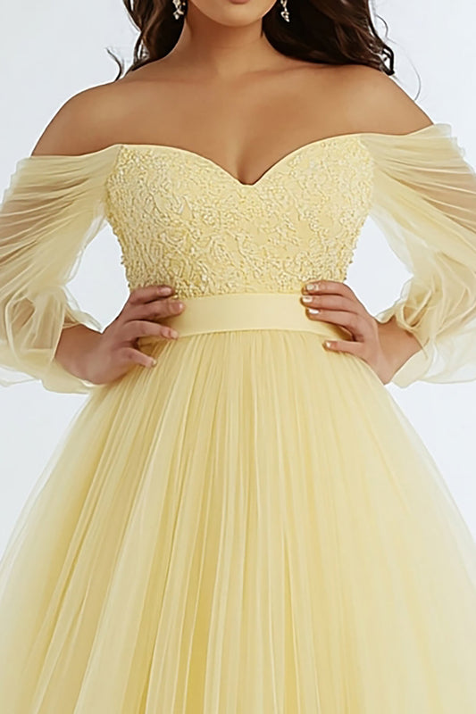 A Line Daffodil Off the Shoulder Long Plus Size Prom Dress
