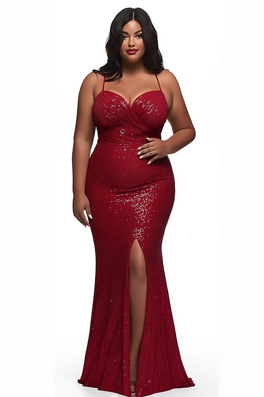 Glitter Red Sweetheart Mermaid Plus Size Prom Dress with Sequins