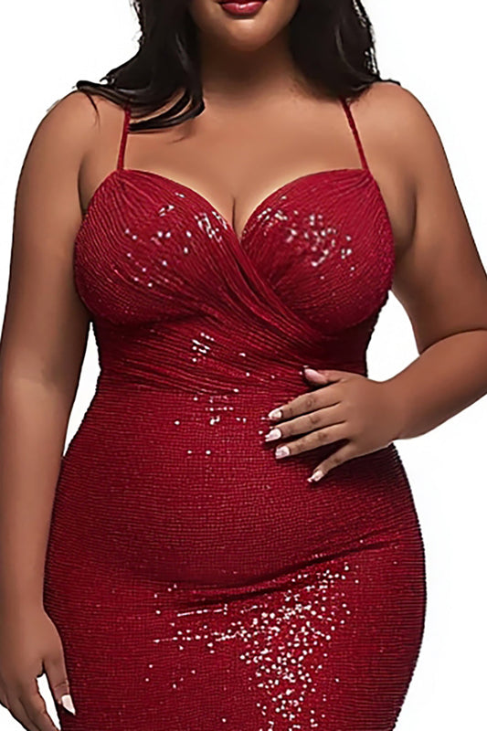Glitter Red Sweetheart Mermaid Plus Size Prom Dress with Sequins