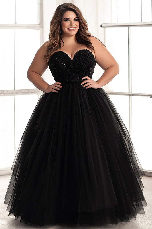 Simple Black A Line Plus Size Sweetheart Long Prom Dress