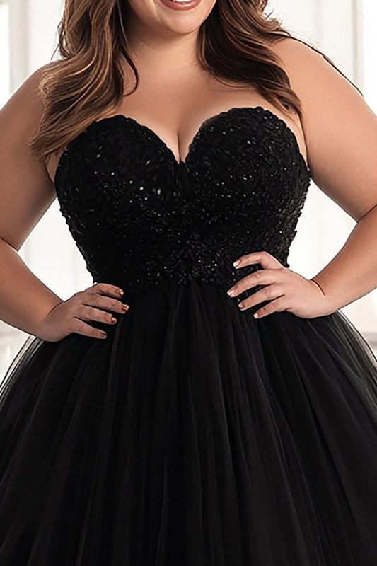 Simple Black A Line Plus Size Sweetheart Long Prom Dress