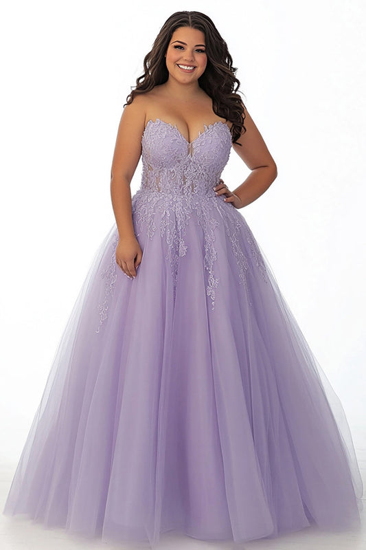 Lilac A Line Sweetheart Plus Size Long Prom Dress with Appliques