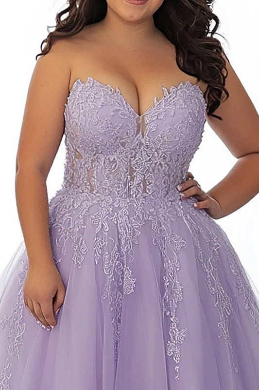 Lilac A Line Sweetheart Plus Size Long Prom Dress with Appliques
