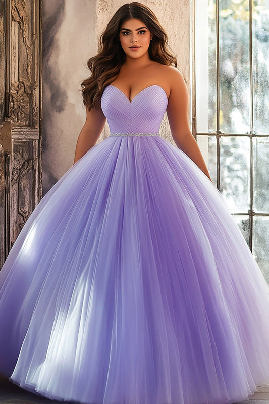 Lilac Sweetheart Ball Gown Long Plus Size Prom Dress