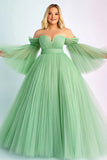 Green A Line Sweetheart Off the Shoulder Long Plus Size Prom Dress Green A Line Sweetheart Off the Shoulder Long Plus Size Prom Dress