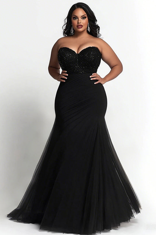 Simple Black Sweetheart Mermaid Plus Size Prom Dress