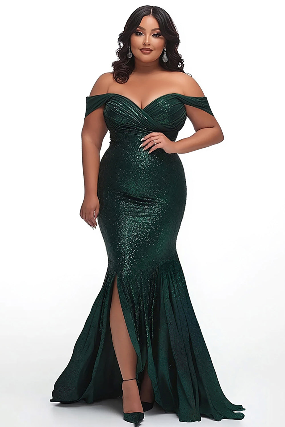 Dark Green Sweetheart Mermaid Plus Size Ruched Prom Dress with Slit Dark Green Sweetheart Mermaid Plus Size Ruched Prom Dress with Slit