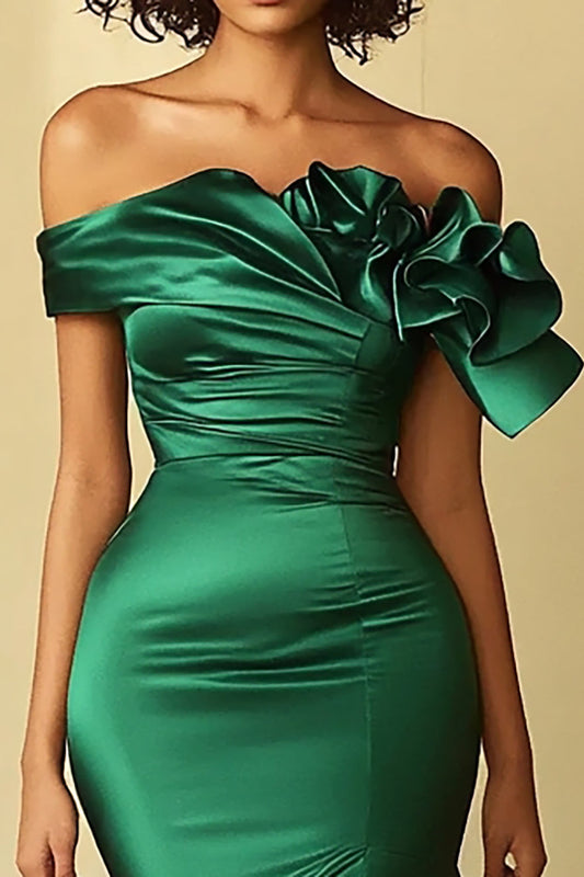 Dark Green Mermaid Off the Shoulder Long Prom Dress with Slit