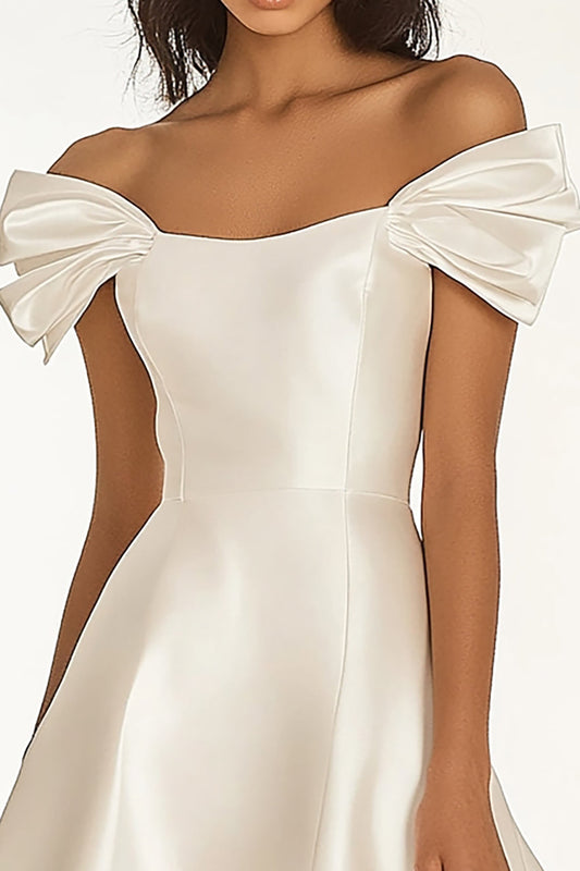 Ivory Satin A Line Short Graduation Dress with Ruffles
