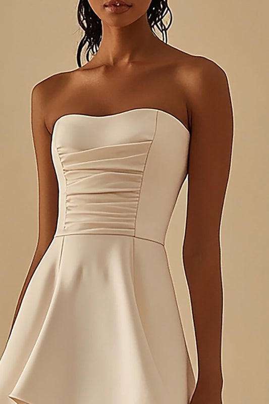 Ivory A Line Satin Strapless Short Graduation Dress
