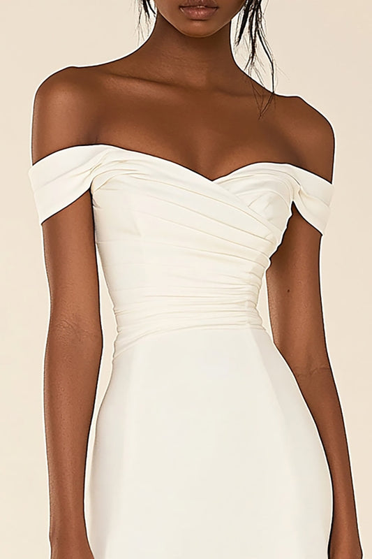 White Bodycon Satin Off The Shoulder Short Graduation Dress