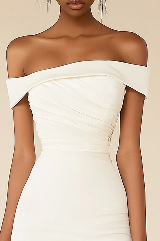 Simple White Satin Ruched Short Bodycon Graduation Dress