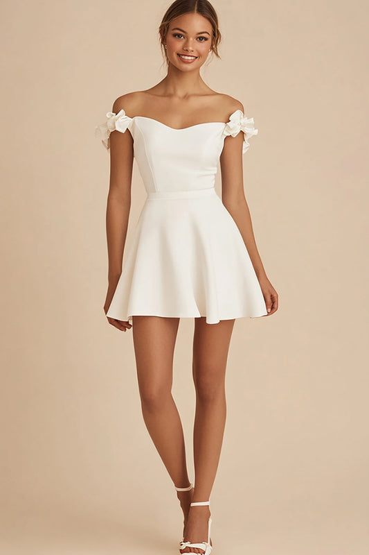 White Satin A Line Short Graduation Dress with Ruffles