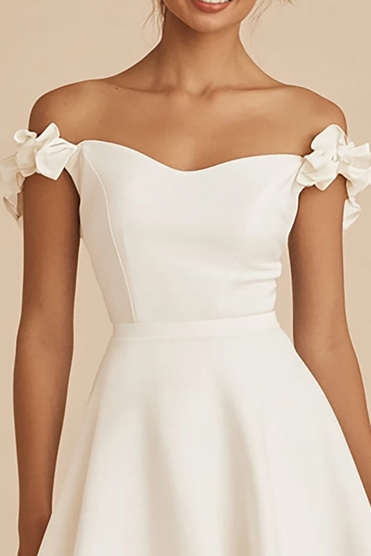 White Satin A Line Short Graduation Dress with Ruffles