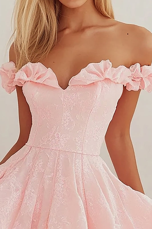 Pink Organza Short Sweetheart Graduation Dress with Ruffles