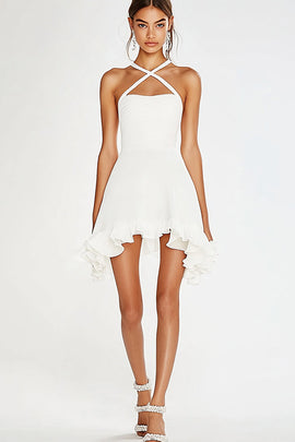White Chiffon A Line Short Graduation Dress with Ruffles