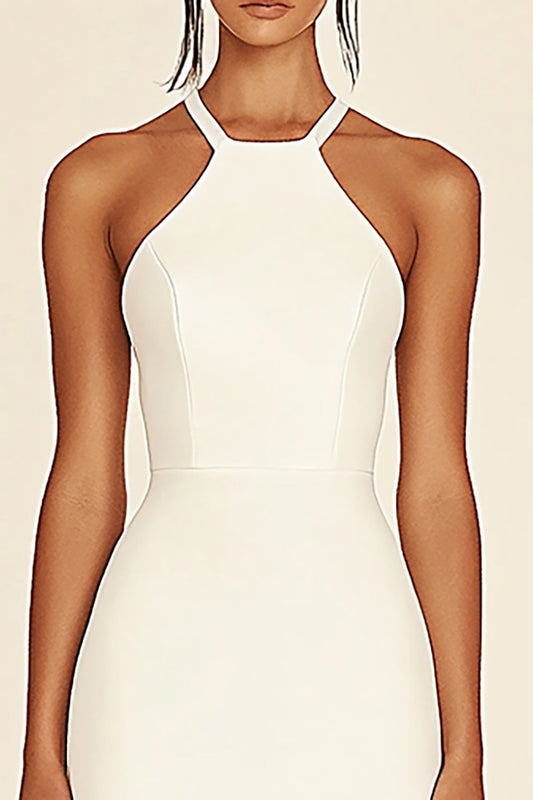 Simple White Bodycon Satin Halter Short Graduation Dress