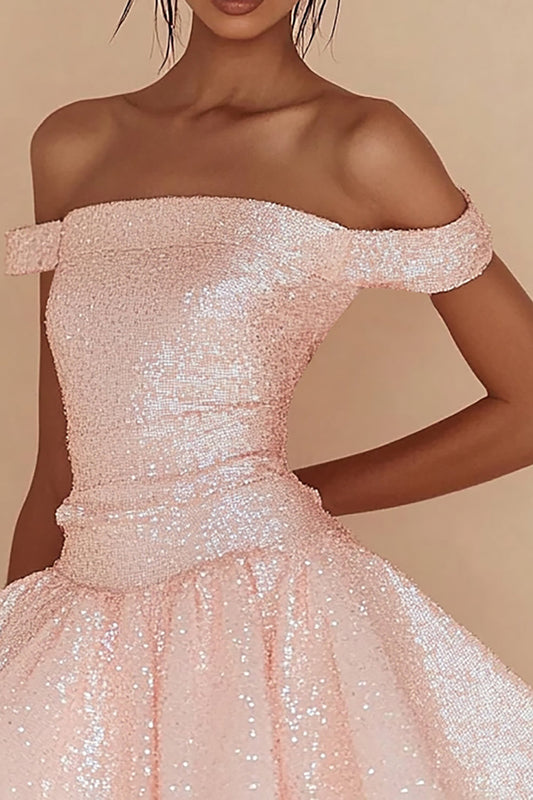 Sparkly Pink Sequins Short A Line Graduation Dress
