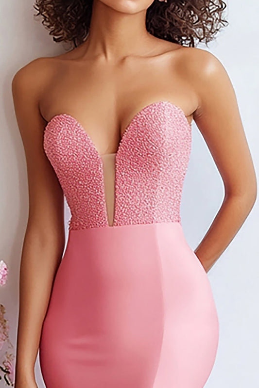 Sparkly Watermelon Sequin Sweetheart Mermaid Long Prom Dress with Slit