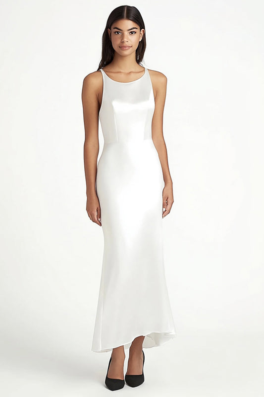 White Satin Scoop Long Mermaid Engagement Dress