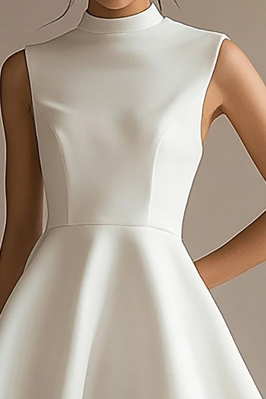 White Satin High Neck A Line Short Graduation Dress