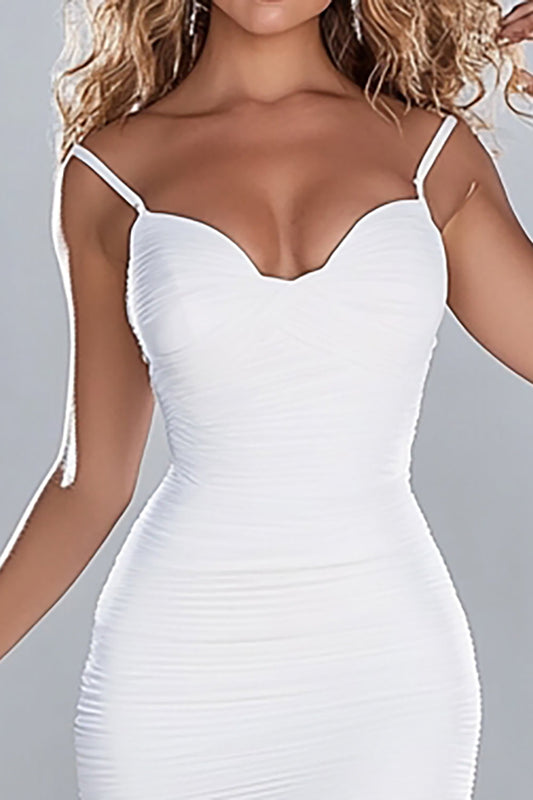 White Chiffon Spaghetti Straps Long Mermaid Engagement Dress with Slit