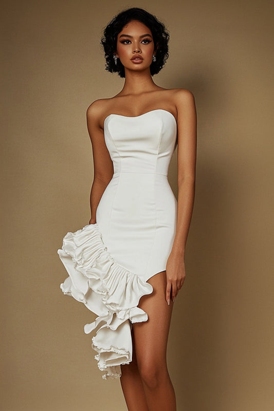 White Satin Sweetheart Short Graduation Dress with Ruffles