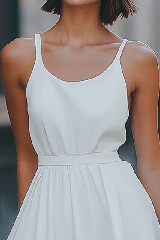 White Chiffon Scoop Neck Short A Line Graduation Dress