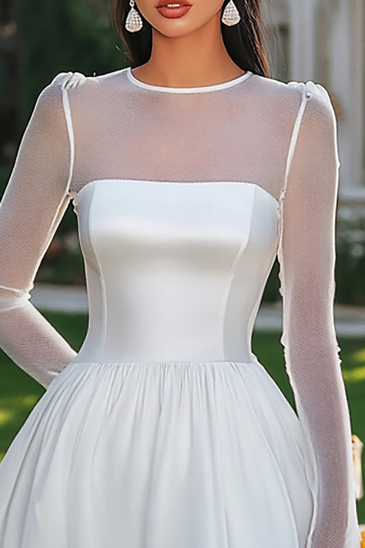 White Organza Long Sleeves Scoop Short A Line Graduation Dress