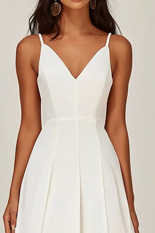White Satin V-Neck Long A Line Engagement Dress