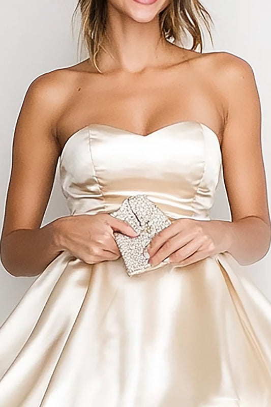 Champagne Sweetheart Satin Short A Line Graduation Dress