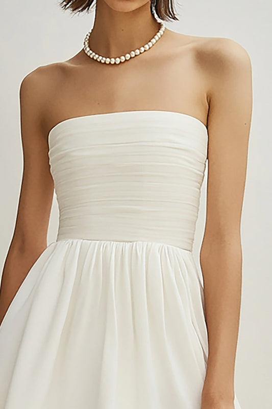 White Satin Square Neck A Line Short Graduation Dress