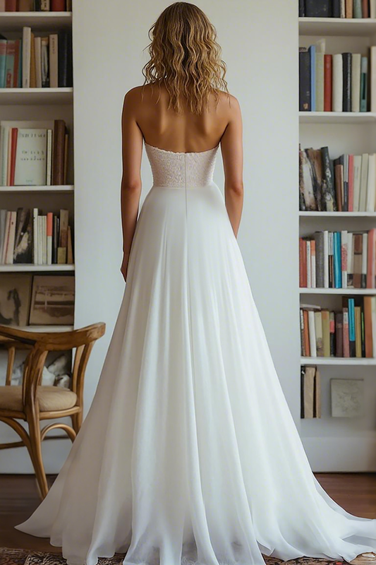 White V Neck A Line High-Low Engagement Dress with Beading