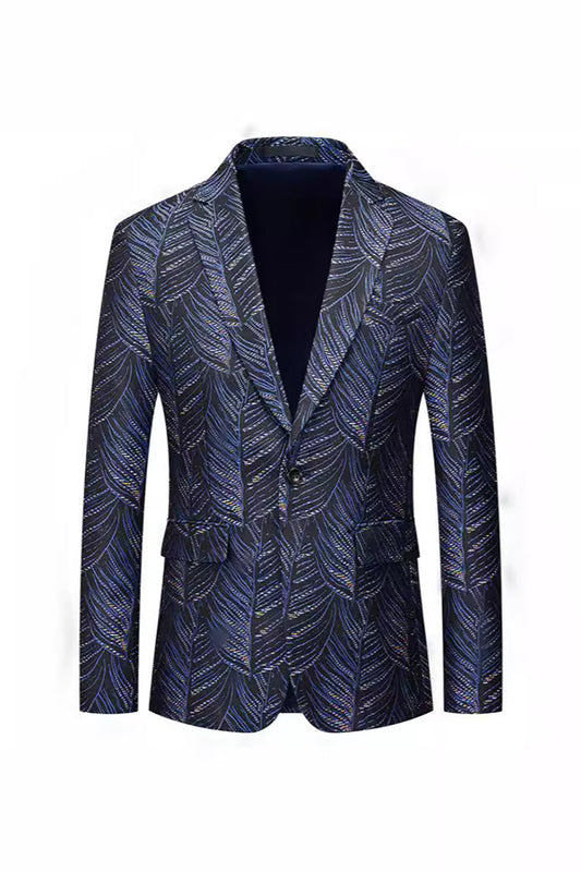 Dark Navy Lapel Notched Jacquard Men's Blazer