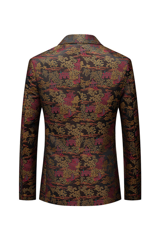 Brown Notched Fitted Floral Lapel Men's Blazer
