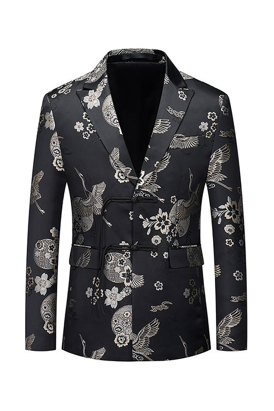 Black Floral Peaked Lapel Men's Blazer