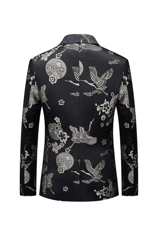 Black Floral Peaked Lapel Men's Blazer