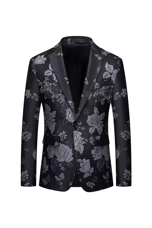 Black Floral Lapel One Button Peak Men's Blazer