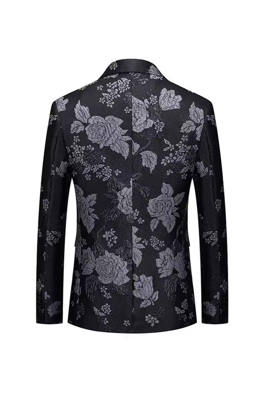 Black Floral Lapel One Button Peak Men's Blazer